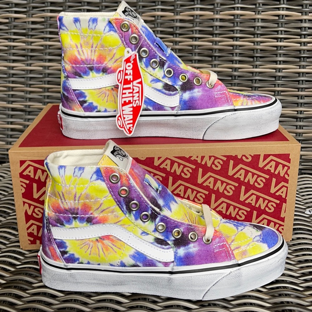 Vans Tie-Dye High Top Sneakers in Yellow, Purple, Blue